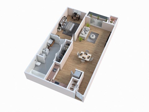 Floor plan for 1 bed, 1 bath, 594 sqft
